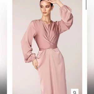 Veiled Collection Alessandra Tie Waist Satin Maxi Dress - Dusty Rose